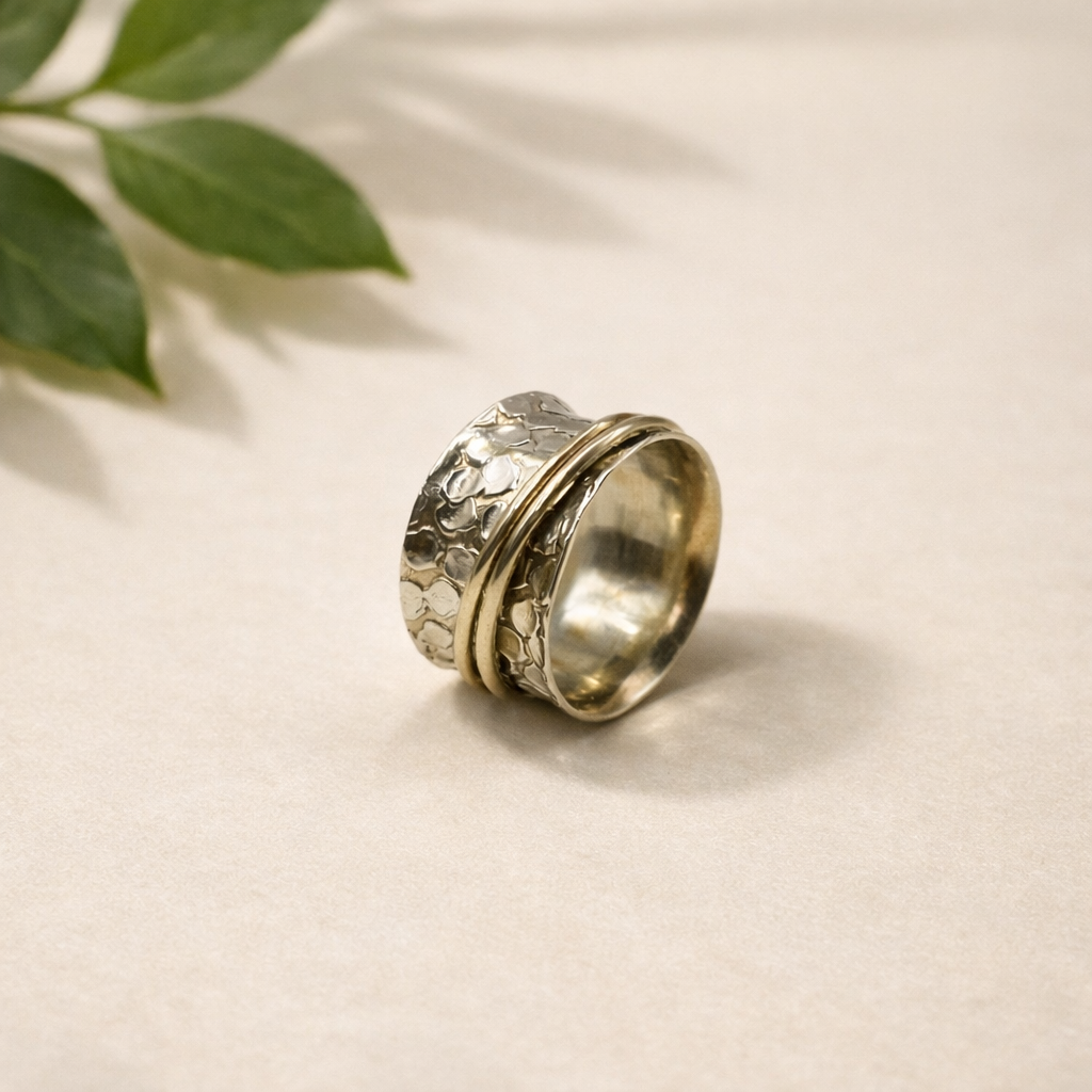 Hammered Spinner Ring Unisex Statement Band SPRIN03-BRS