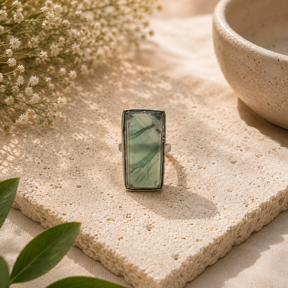 Fluorite Sterling Silver Statement Ring Natural Gemstone Boho Jewelry SR-1357