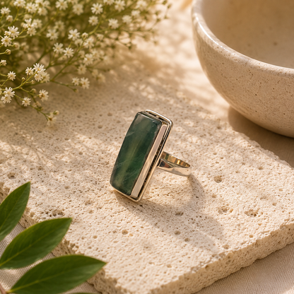 Fluorite Sterling Silver Statement Ring Natural Gemstone Boho Jewelry SR-1357