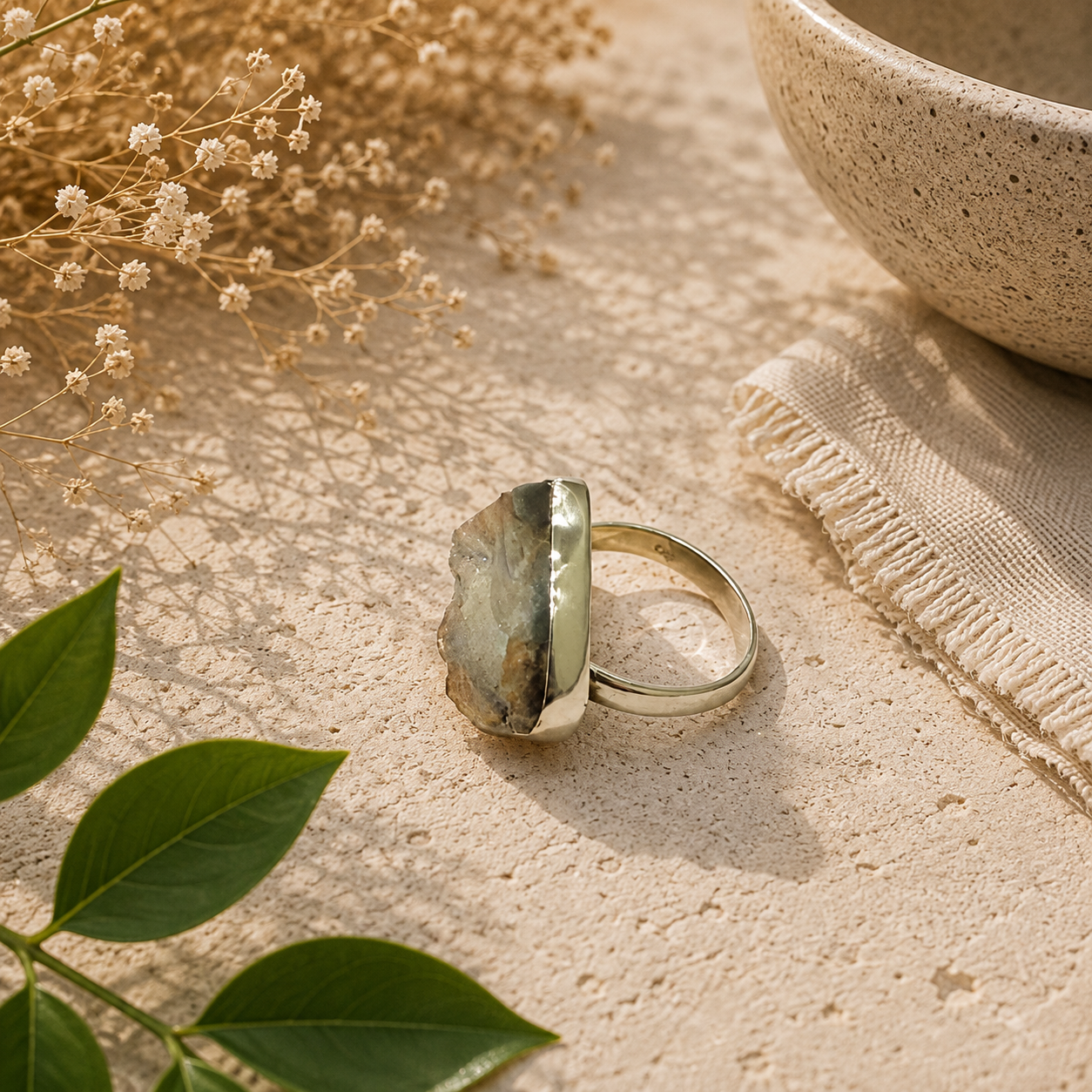 925 Sterling Silver Desert Druzy Natural Gemstone Statement Boho Ring SR-1366