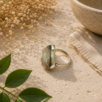 925 Sterling Silver Desert Druzy Natural Gemstone Statement Boho Ring SR-1366