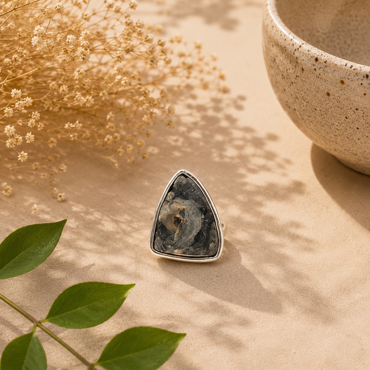 925 Sterling Silver Desert Druzy Natural Gemstone Statement Boho Ring SR-1367