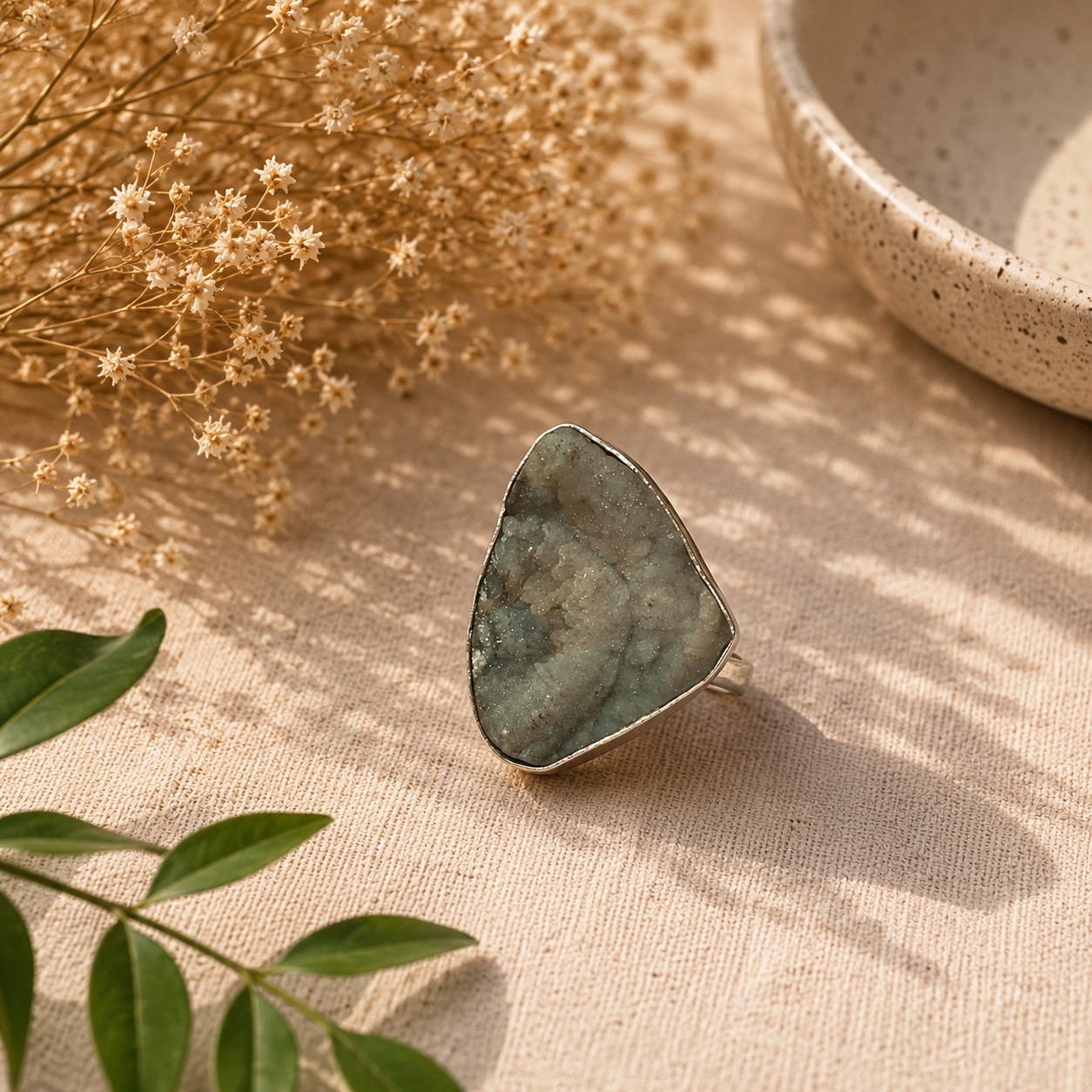 925 Sterling Silver Desert Druzy Natural Gemstone Statement Boho Ring SR-1368