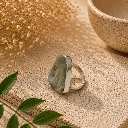 925 Sterling Silver Desert Druzy Natural Gemstone Statement Boho Ring SR-1368