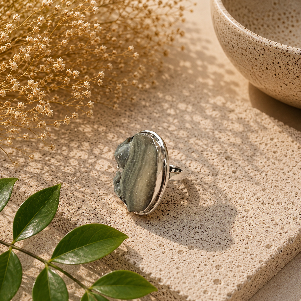 925 Sterling Silver Desert Druzy Natural Gemstone Statement Boho Ring SR-1369