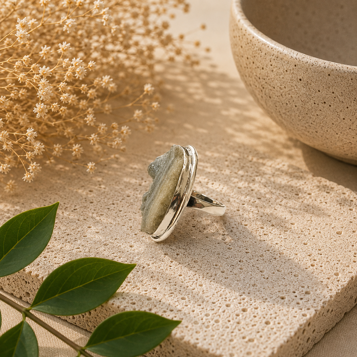 925 Sterling Silver Desert Druzy Natural Gemstone Statement Boho Ring SR-1369