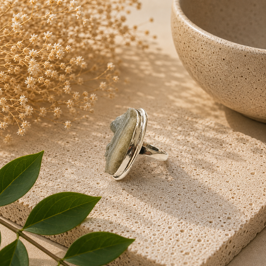 925 Sterling Silver Desert Druzy Natural Gemstone Statement Boho Ring SR-1369