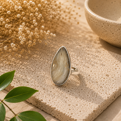 925 Sterling Silver Desert Druzy Natural Gemstone Statement Boho Ring SR-1370