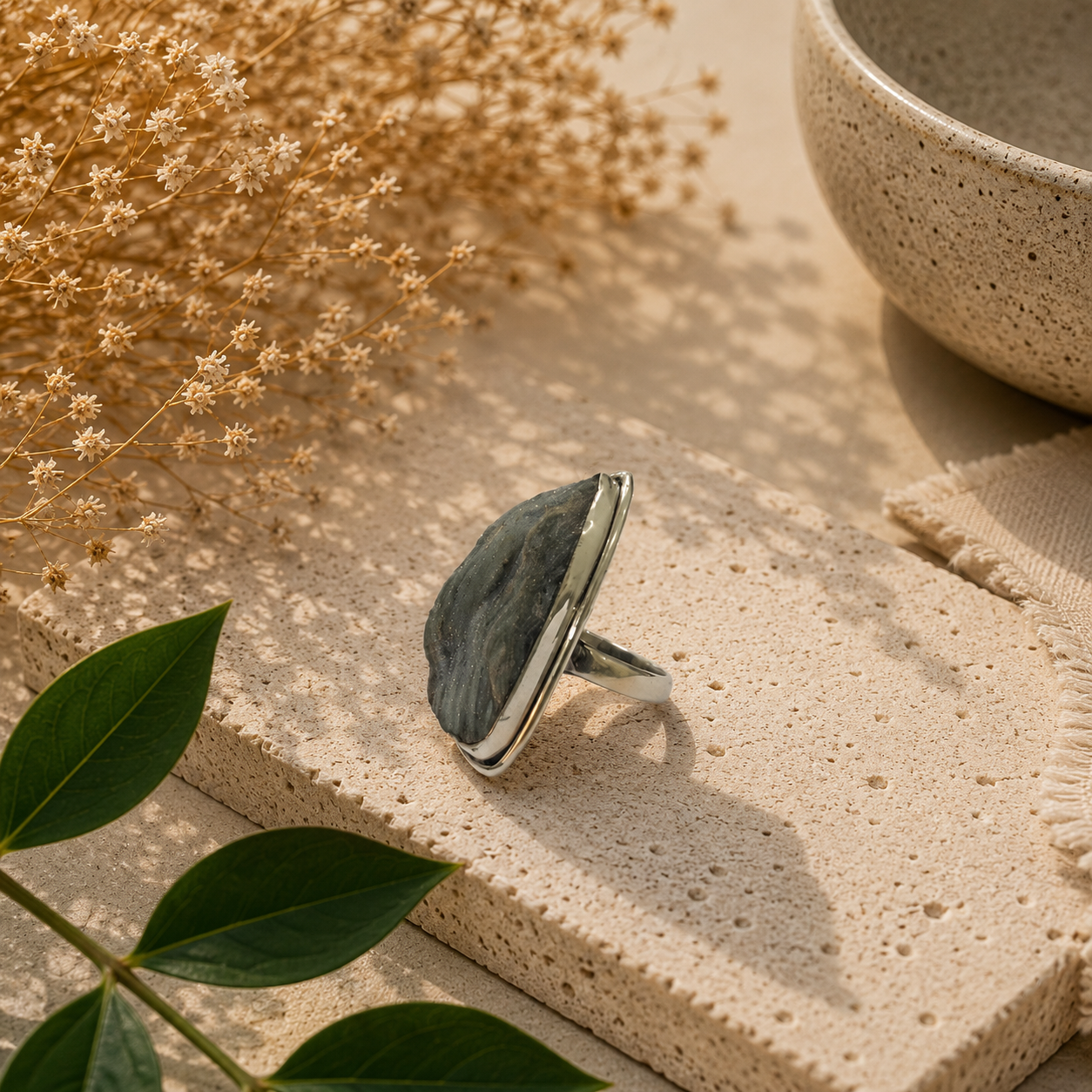 925 Sterling Silver Desert Druzy Natural Gemstone Statement Boho Ring SR-1371
