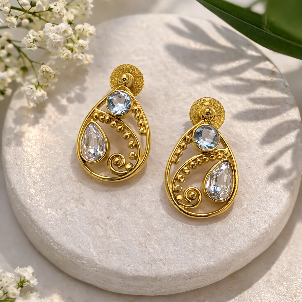 Swirl Gold Plated Tear Drop Stud Earrings ST03-GLD