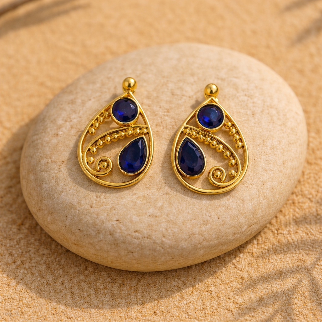 Swirl Gold Plated Tear Drop Stud Earrings ST03-GLD