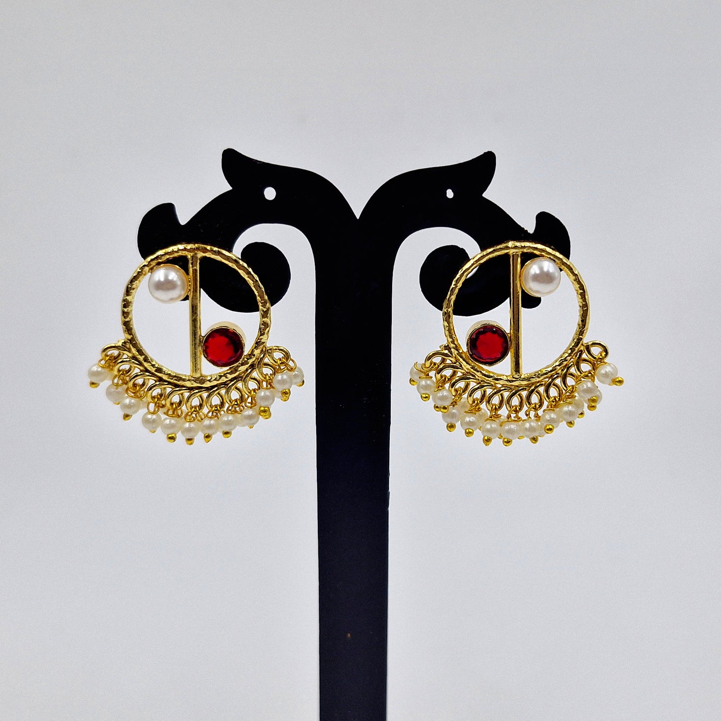 Gold Circle Pearl Earrings | Elegant Half Moon Statement Design ST05-GLD