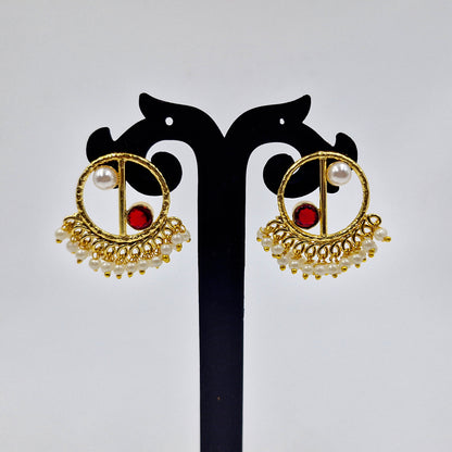 Gold Circle Pearl Earrings | Elegant Half Moon Statement Design ST05-GLD