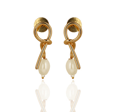 Gold Knot Pearl Drop Earrings for Women ST06-GLD
