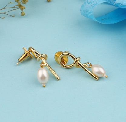 Gold Knot Pearl Drop Earrings for Women ST06-GLD