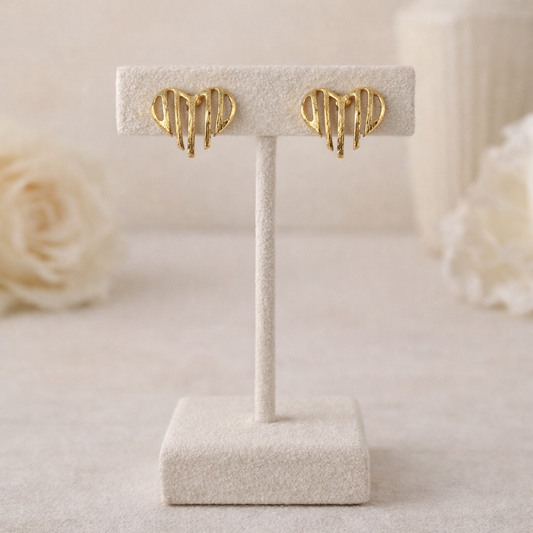 Gold Heart Stud Earrings | Minimalist Elegant Love Design Jewelry ST07-GLD