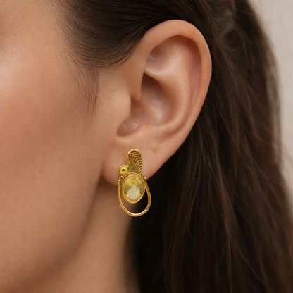 Gold Oval Drop Earrings for Women Minimal Elegant Jewelry ST09-GLD