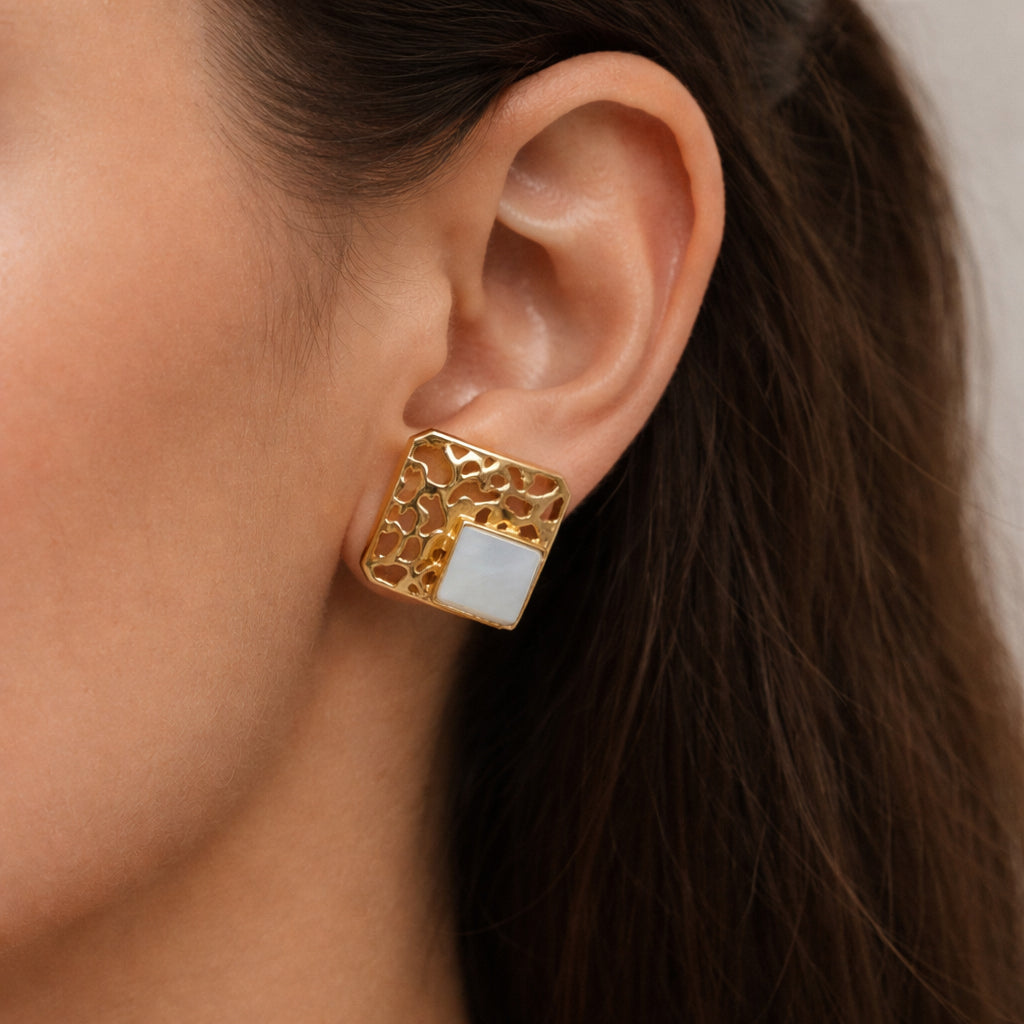 Gold Geometric Stud Earrings for Women Modern Statement Jewelry ST10-GLD