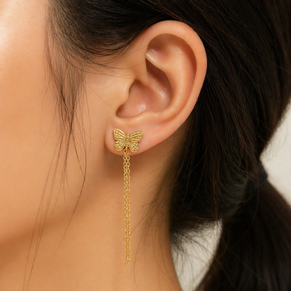 Gold Butterfly Chain Earrings for Women Trendy Statement Jewelry ST11-GLD