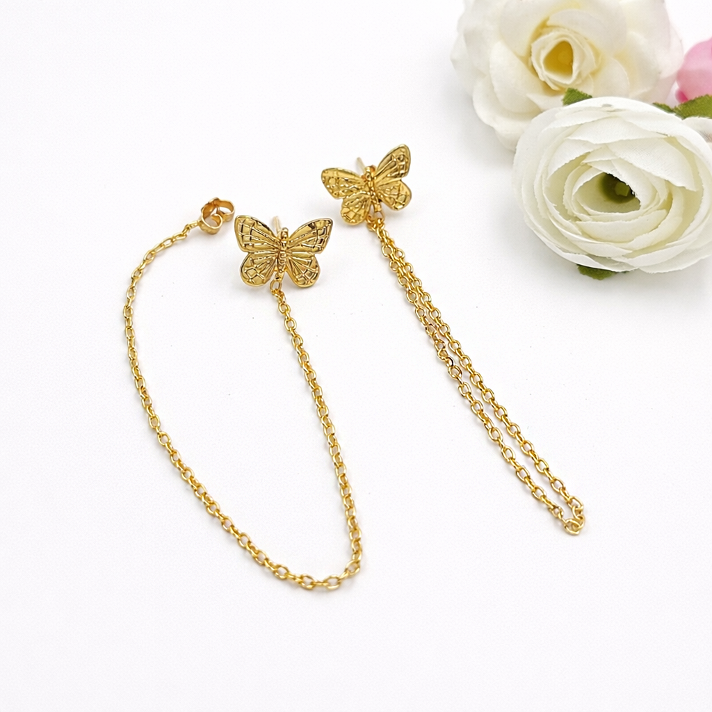 Gold Butterfly Chain Earrings for Women Trendy Statement Jewelry ST11-GLD
