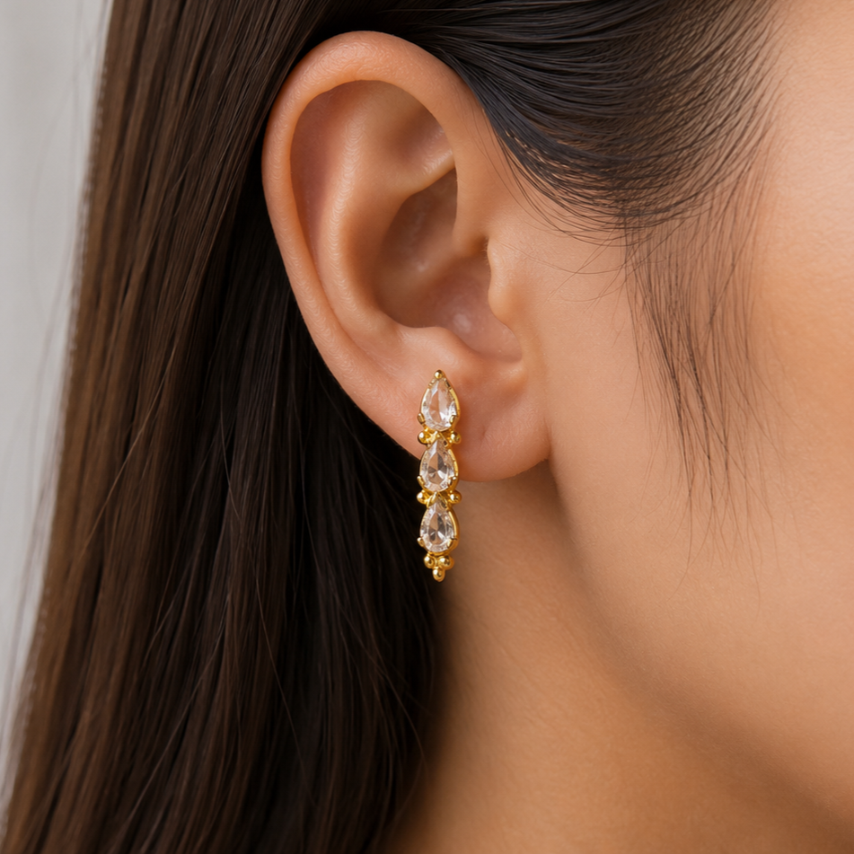 Gold Plated Teardrop Stud Earrings for Women Elegant Statement Jewelry ST13-GLD