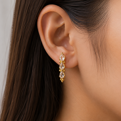 Gold Plated Teardrop Stud Earrings for Women Elegant Statement Jewelry ST13-GLD
