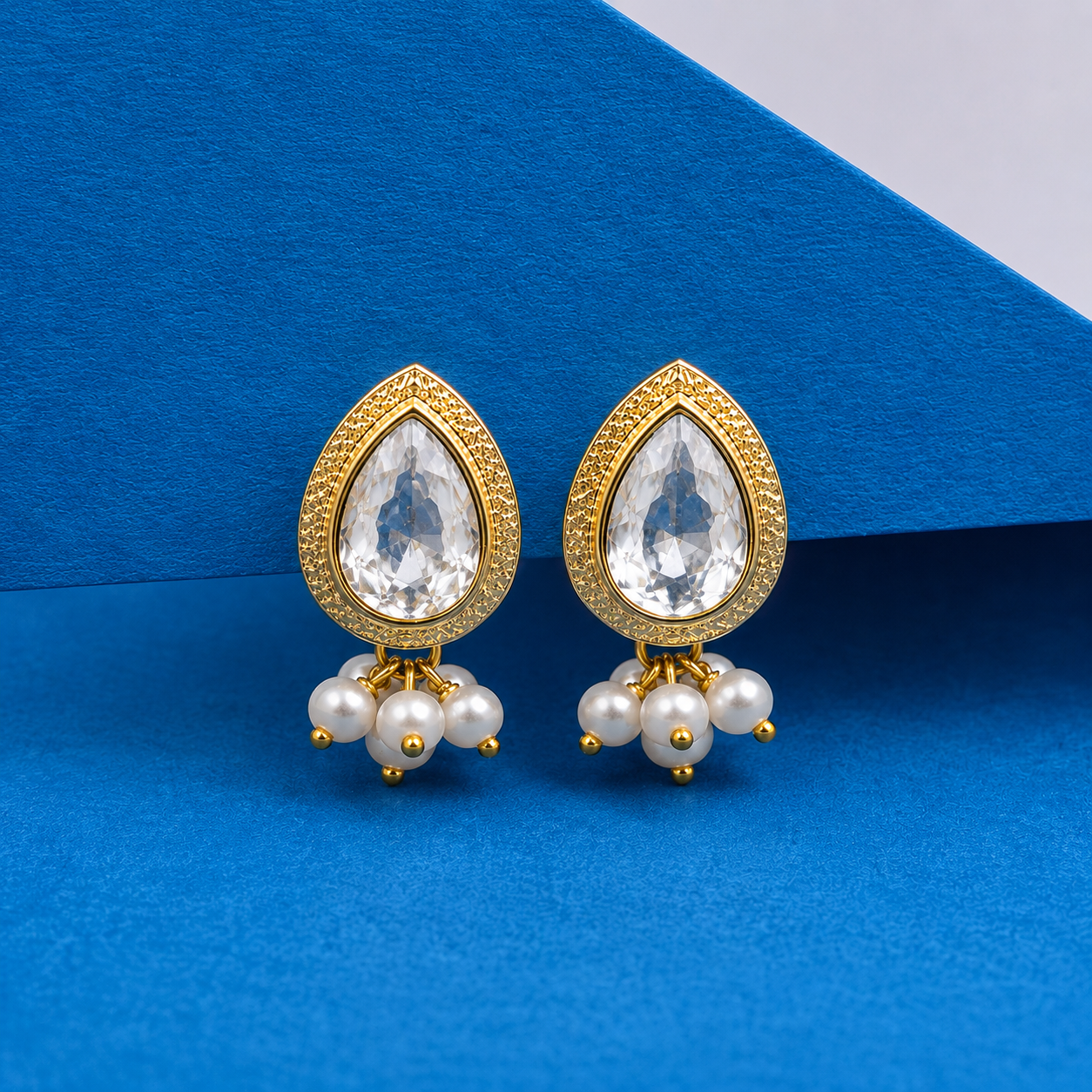 Gold Plated Teardrop Stud Earrings for Women Ethnic Statement Jewelry ST14-GLD