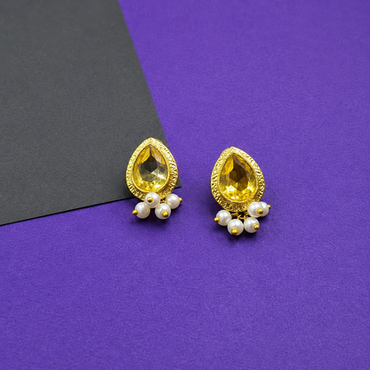 Gold Plated Teardrop Stud Earrings for Women Ethnic Statement Jewelry ST14-GLD
