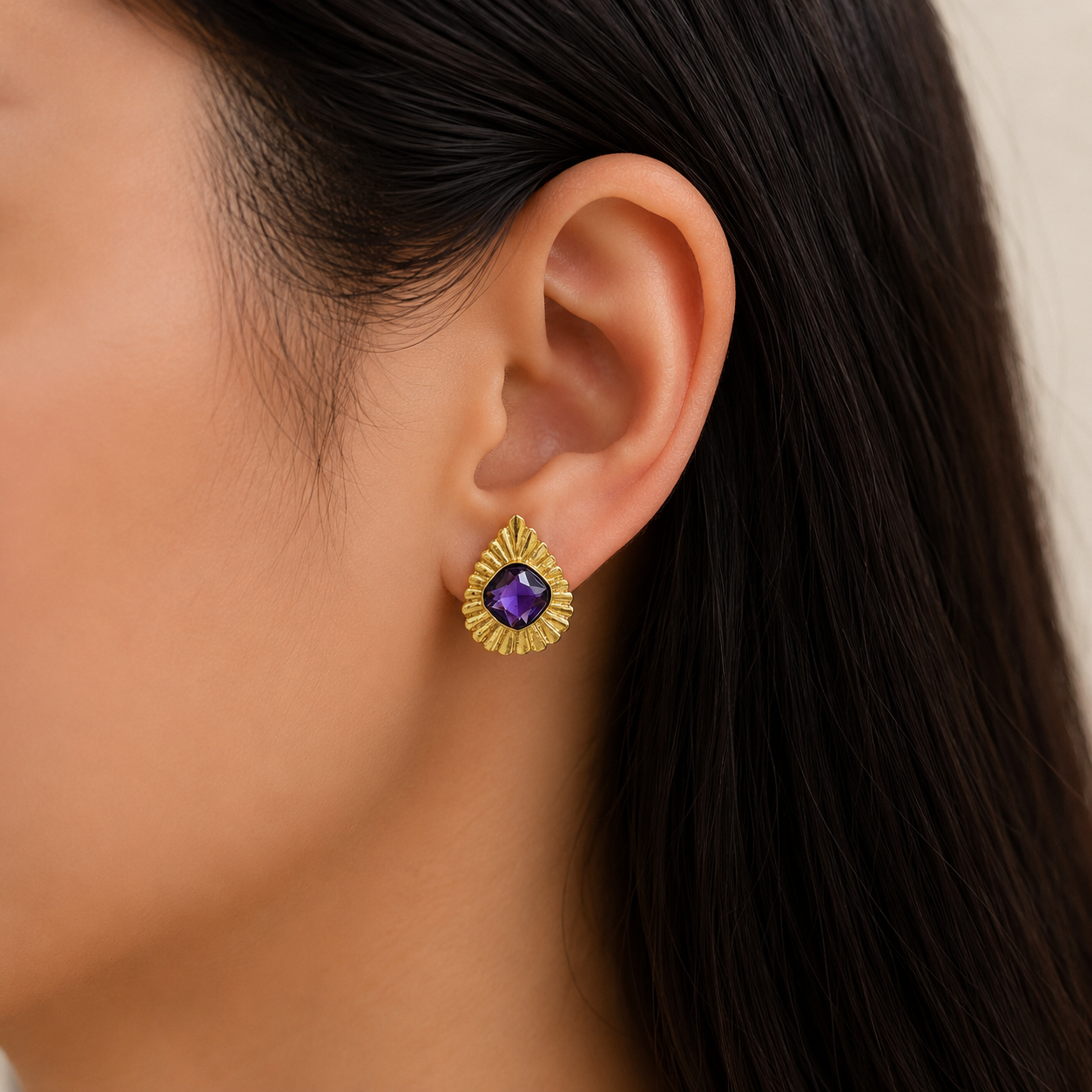 Gold Plated Textured Stud Earrings for Women Vintage Statement Jewelry ST15-GLD