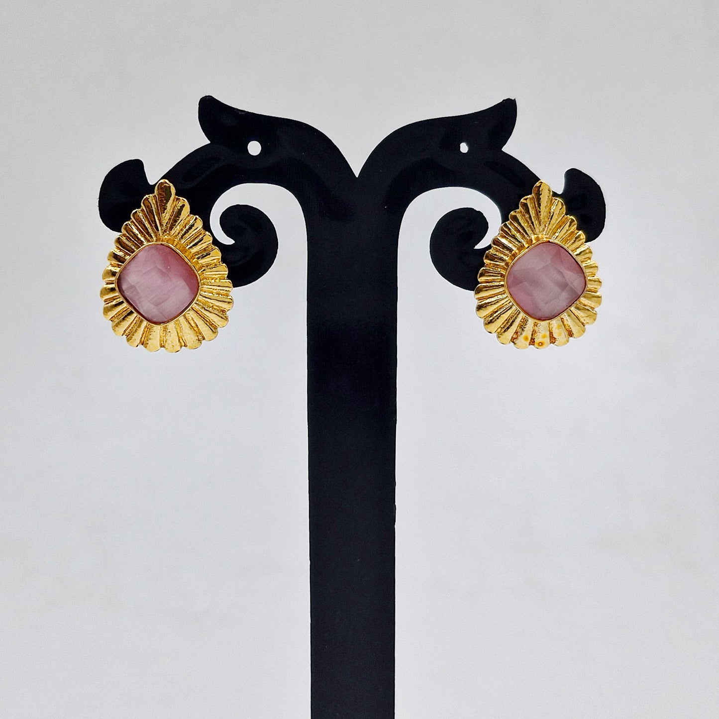 Gold Plated Textured Stud Earrings for Women Vintage Statement Jewelry ST15-GLD