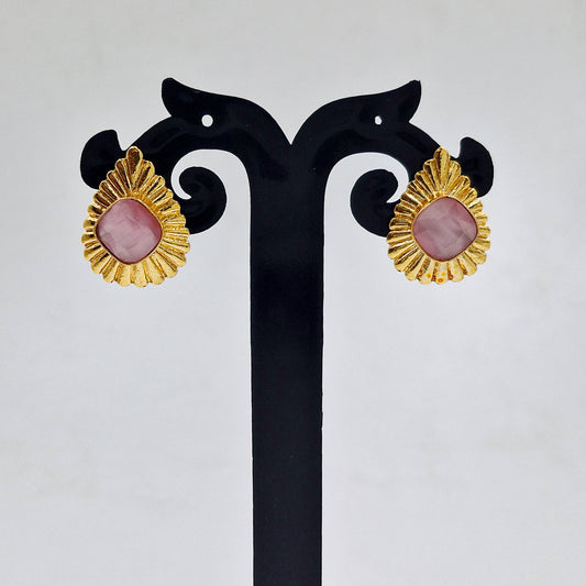 Gold Plated Textured Stud Earrings for Women Vintage Statement Jewelry ST15-GLD