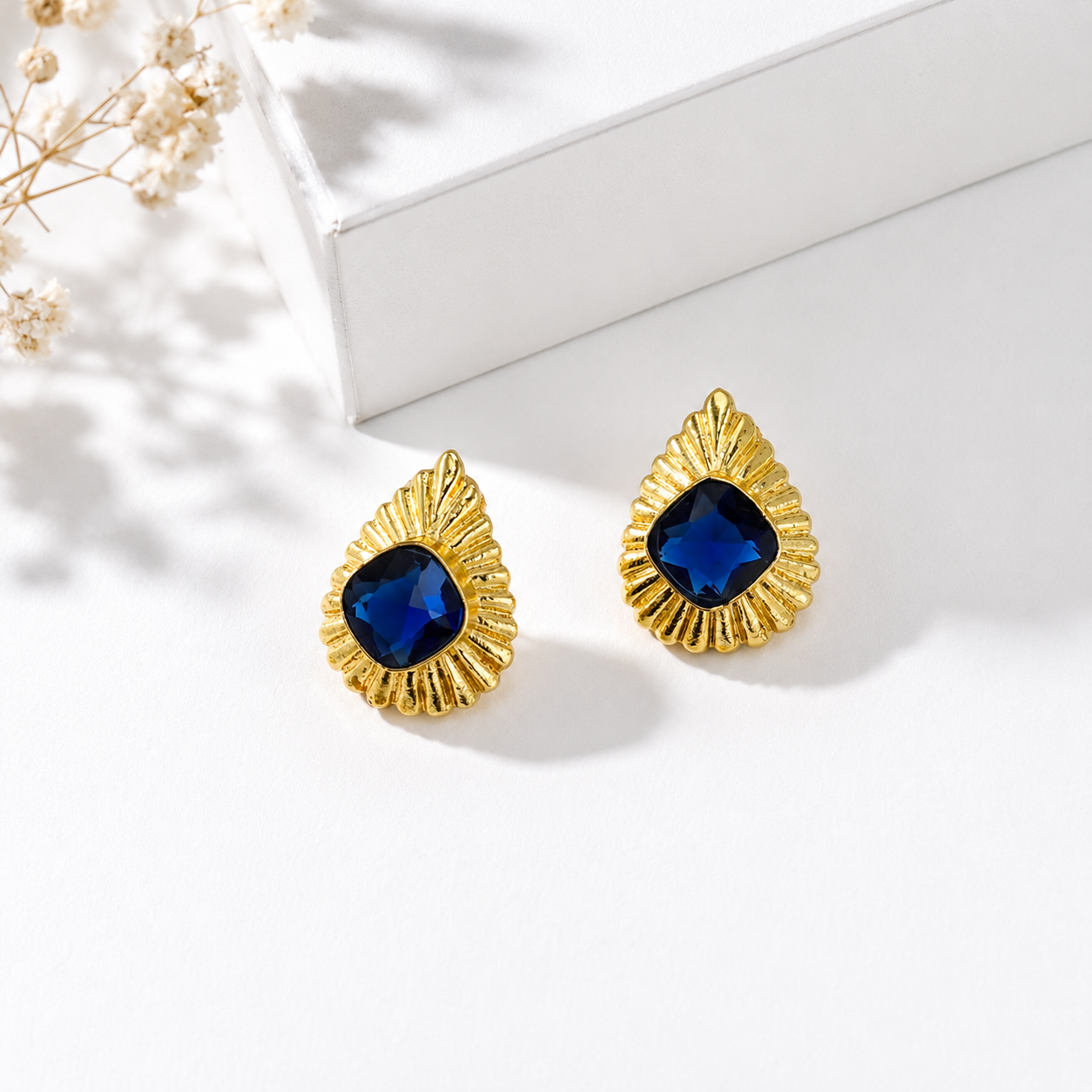 Gold Plated Textured Stud Earrings for Women Vintage Statement Jewelry ST15-GLD