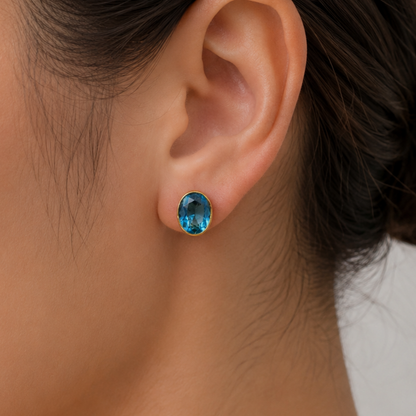 Gold Plated Oval Stud Earrings for Women Elegant Everyday Jewelry ST21-GLD