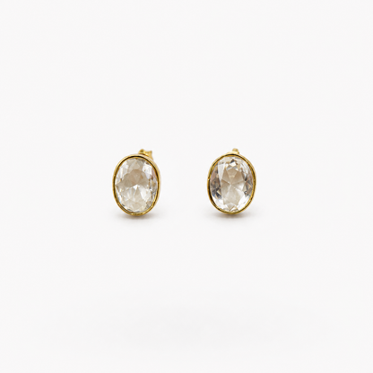 Gold Plated Oval Stud Earrings for Women Elegant Everyday Jewelry ST21-GLD