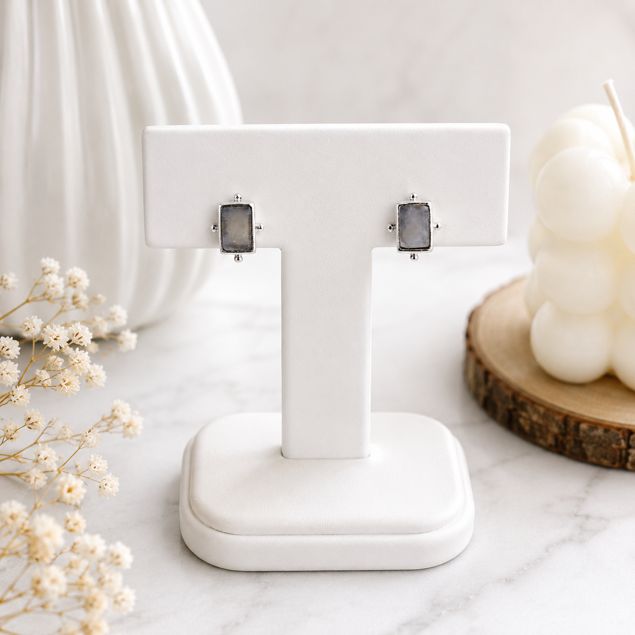 Silver Plated Rectangle Stud Earrings for Women Minimalist Jewelry ST29-SLV