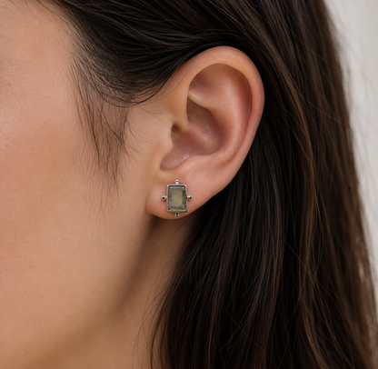 Silver Plated Rectangle Stud Earrings for Women Minimalist Jewelry ST29-SLV