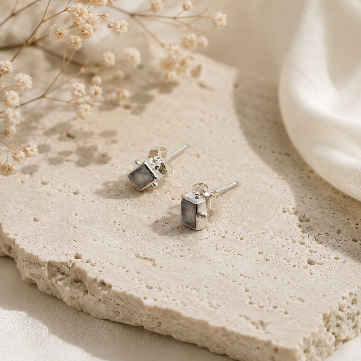 Silver Plated Rectangle Stud Earrings for Women Minimalist Jewelry ST29-SLV