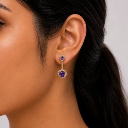 Gold Plated Round Halo Drop Earrings for Women Elegant Jewelry ST31-GLD