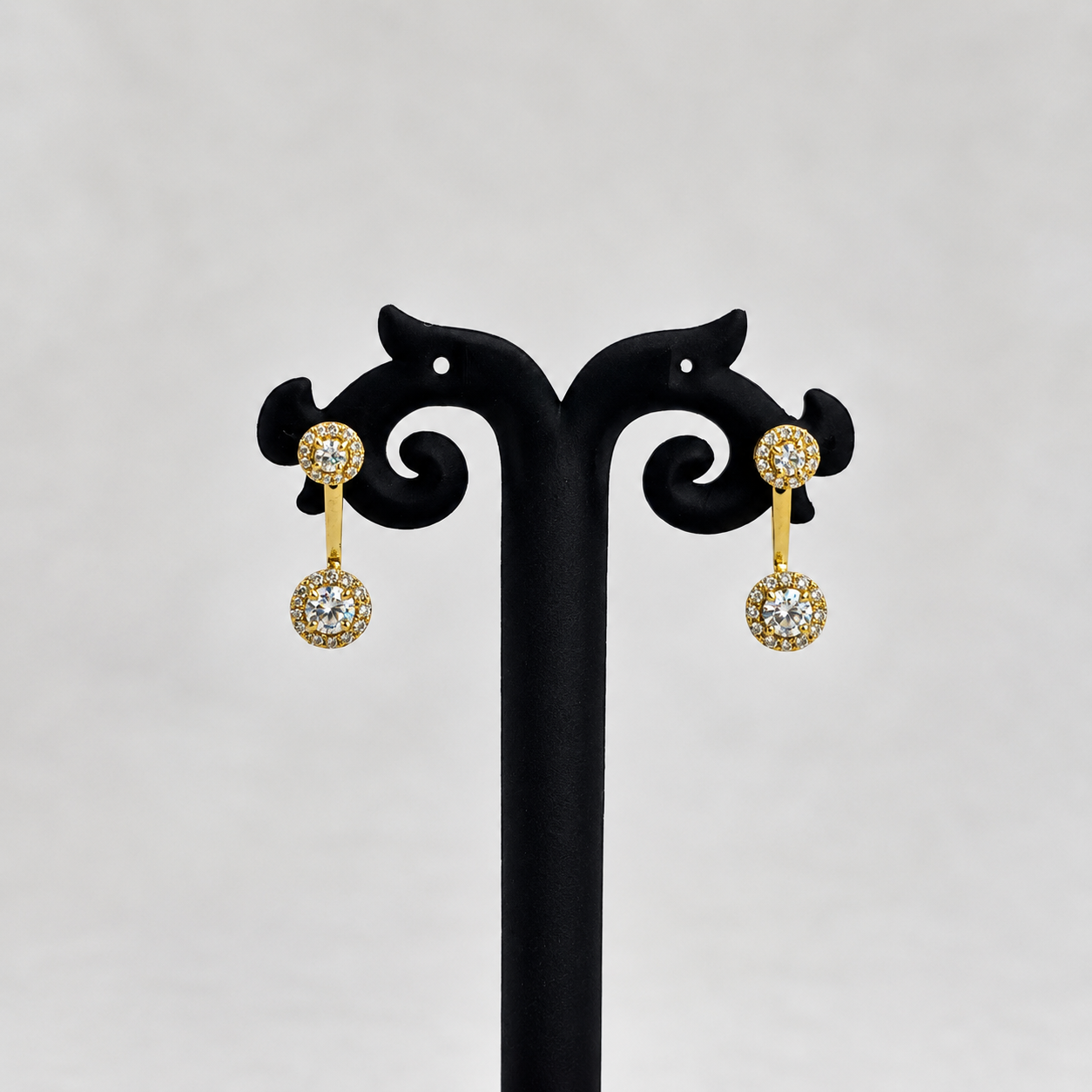 Gold Plated Round Halo Drop Earrings for Women Elegant Jewelry ST31-GLD