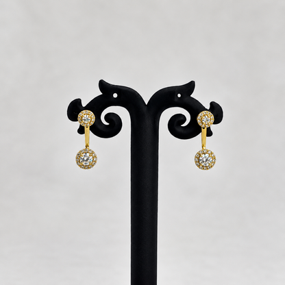 Gold Plated Round Halo Drop Earrings for Women Elegant Jewelry ST31-GLD