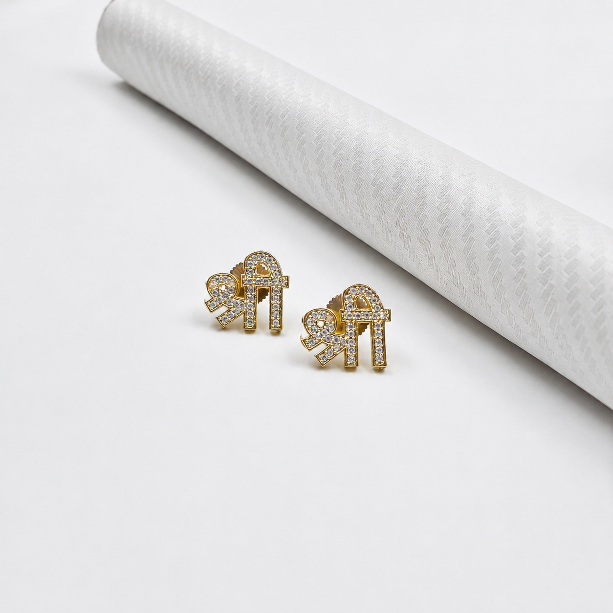 Shree Symbol Stud Earrings Gold Plated Religious Unisex Jewellery ST33-GLD