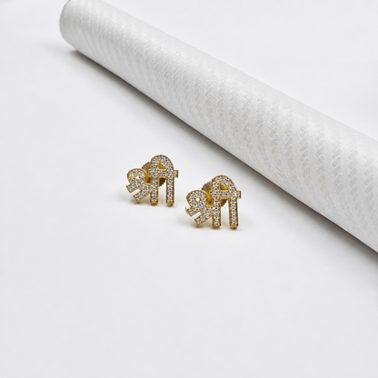 Shree Symbol Stud Earrings Gold Plated Religious Unisex Jewellery ST33-GLD