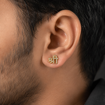Shree Symbol Stud Earrings Gold Plated Religious Unisex Jewellery ST33-GLD