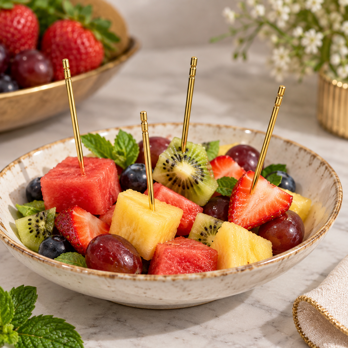 Gold Fruit Picks Elegant Food Skewers Party Appetizer Serving Set TP01-GLD-STD