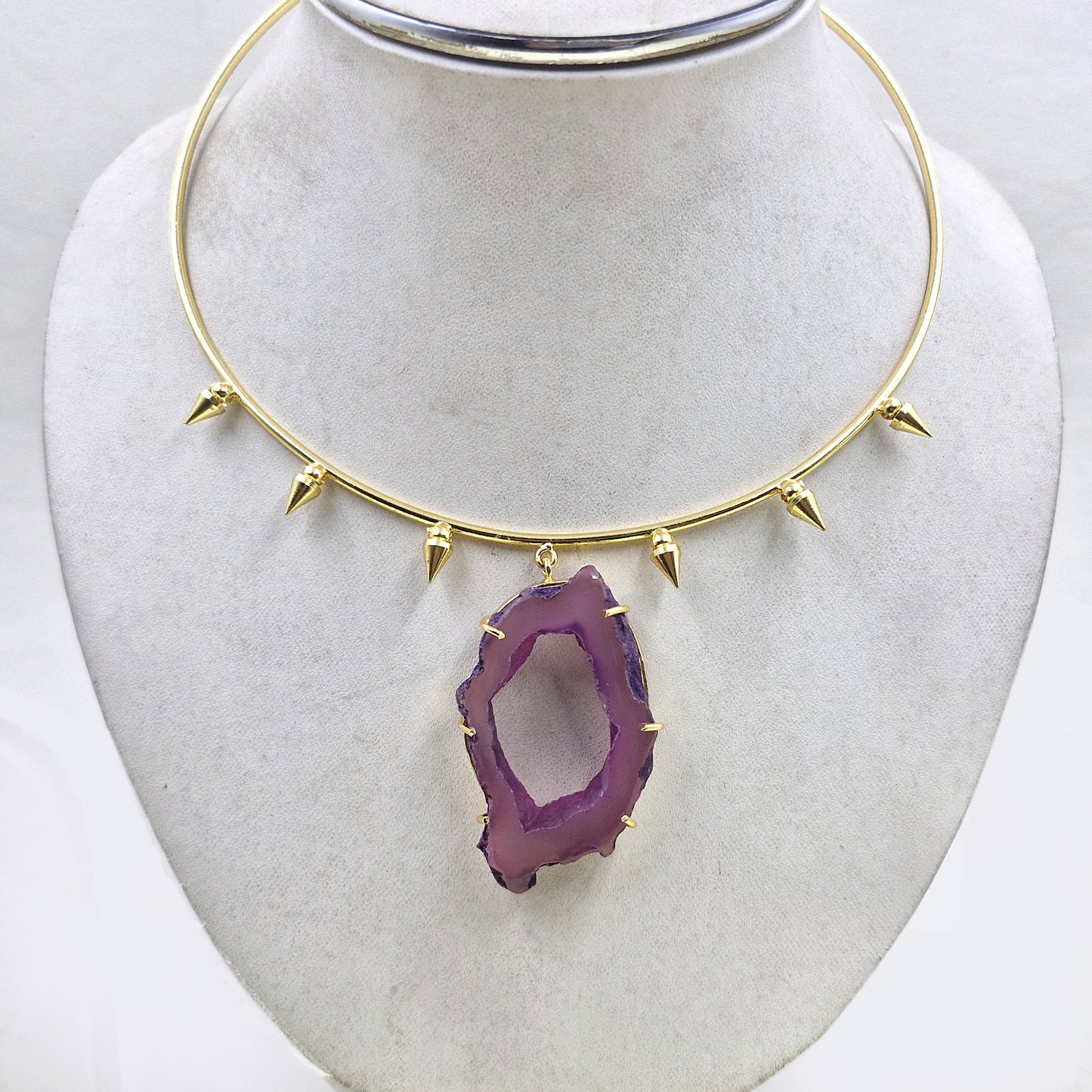 Gold Spike Choker Necklace Statement Pendant Bold Modern Fashion Jewelry WCKR01-GLD
