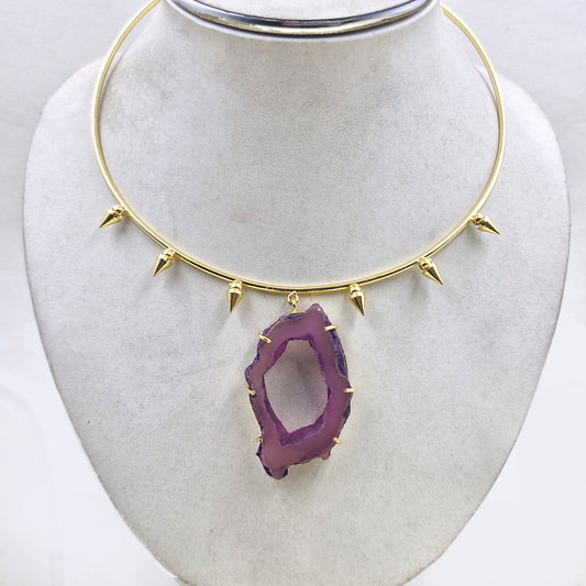 Gold Spike Choker Necklace Statement Pendant Bold Modern Fashion Jewelry WCKR01-GLD