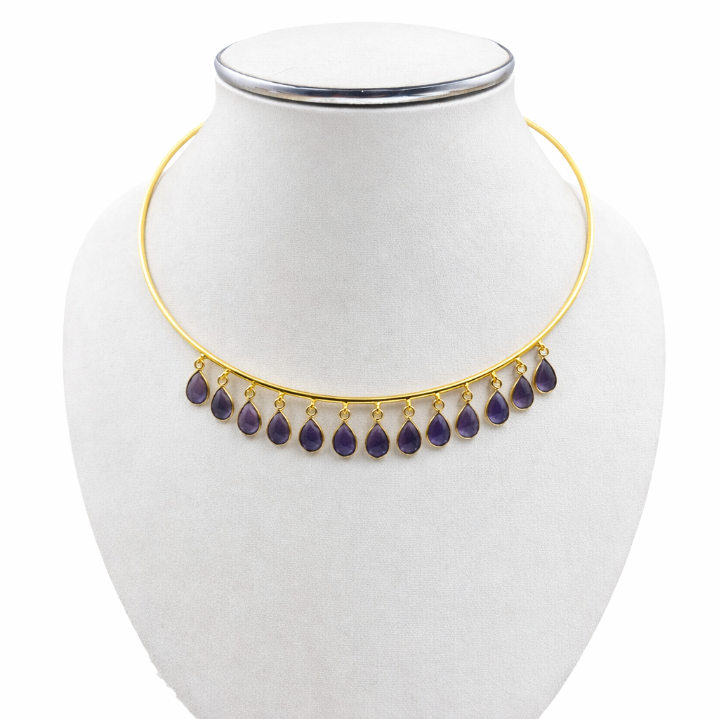 Gold Drop Choker Necklace Elegant Fringe Design Minimal Statement Jewelry WCKR02-GLD