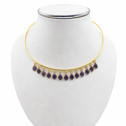 Gold Drop Choker Necklace Elegant Fringe Design Minimal Statement Jewelry WCKR02-GLD