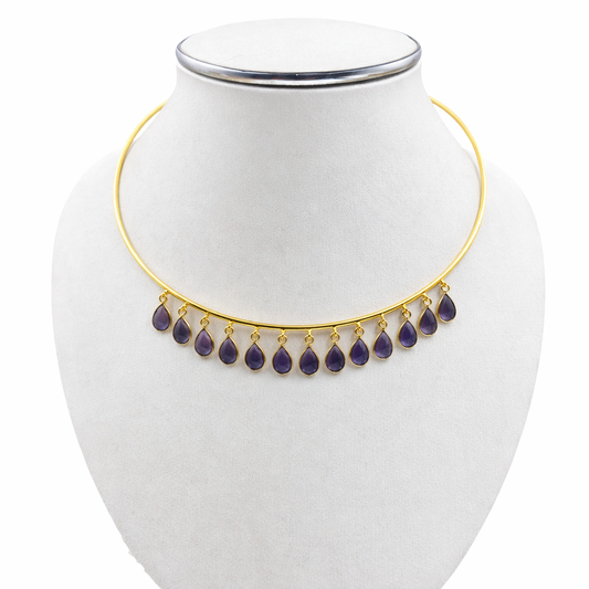 Gold Drop Choker Necklace Elegant Fringe Design Minimal Statement Jewelry WCKR02-GLD