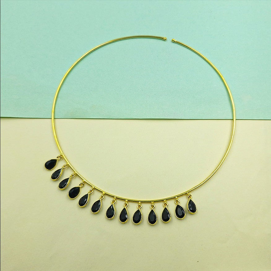 Gold Drop Choker Necklace Elegant Fringe Design Minimal Statement Jewelry WCKR02-GLD